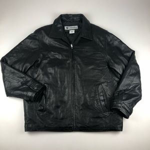 Columbia 100% Leather Zip Up Jacket Black Sz Large
